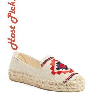 HP** Soludos New Embroidered Espadrilles Slip-On Platform Comfort Flats NIB Sand